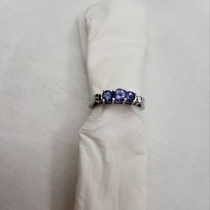 10k solid white gold 3 stone genuine tanzenite ring size 7